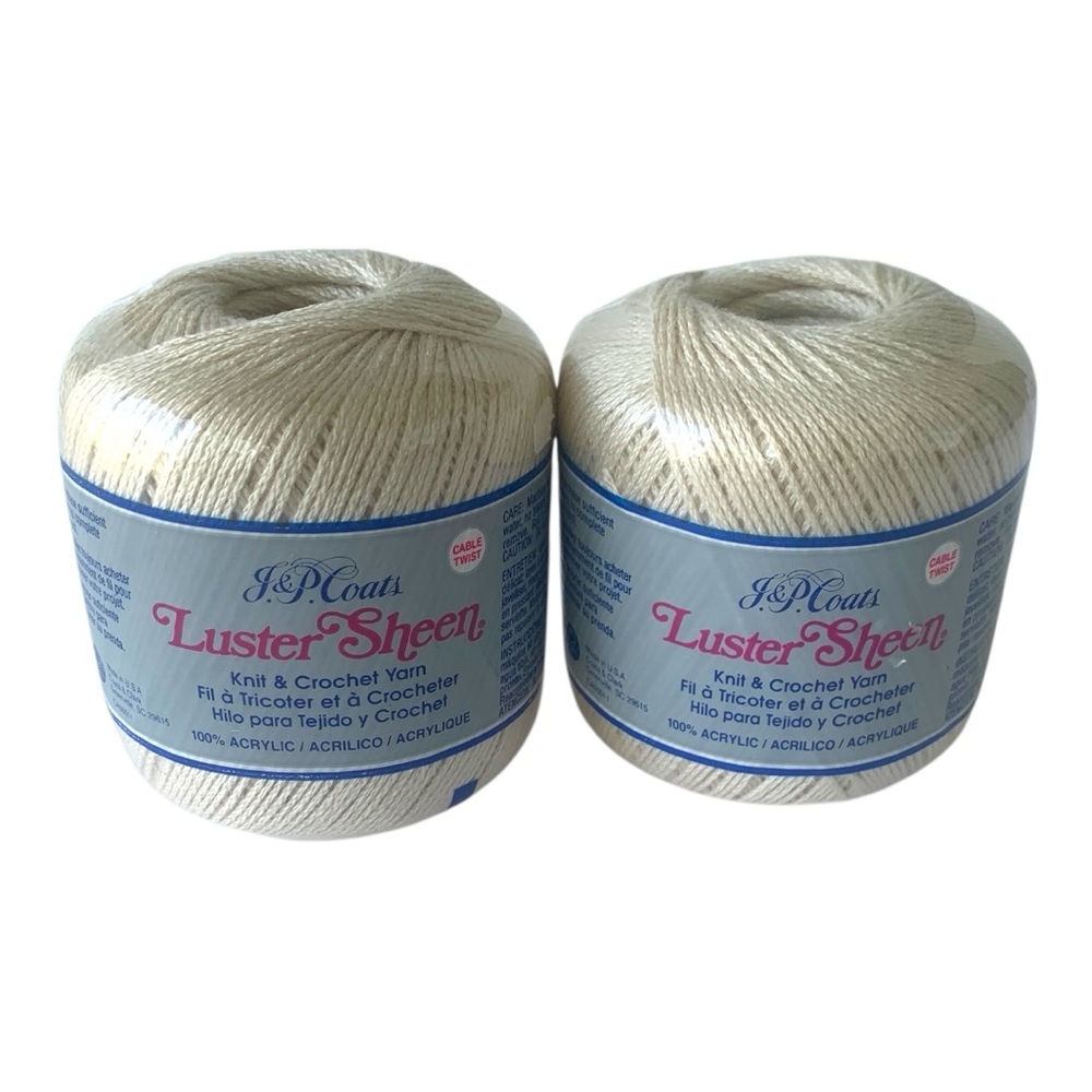 NWT J&P Coats Luster Sheen Cream Knit & Crochet Yarn 2X50 Grams